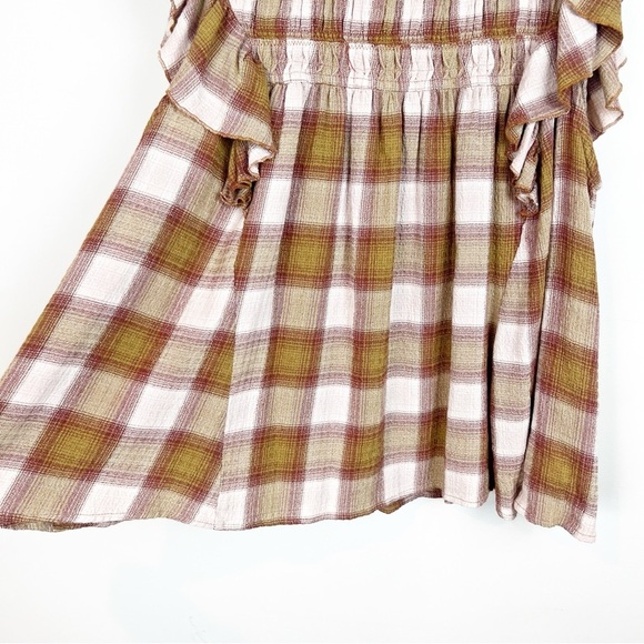 Free People Not Your Average Girl Plaid Top Ruffle Babydoll Medium Boho Cottage - Picture 4 of 12